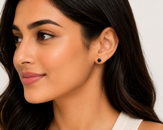 Midnight Blue Crystal Stud Earrings – Elegant Sapphire-Inspired Earrings for Women