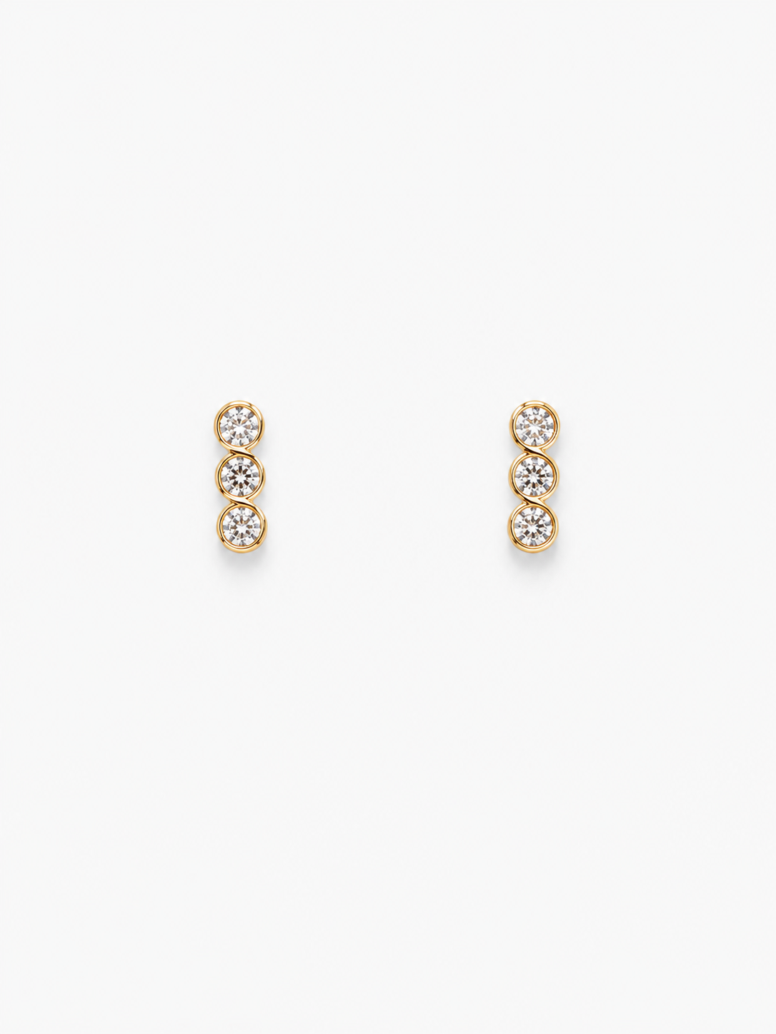 Triple Crystal Bar Stud Earrings – Minimalist Gold-Tone Sparkle Earrings