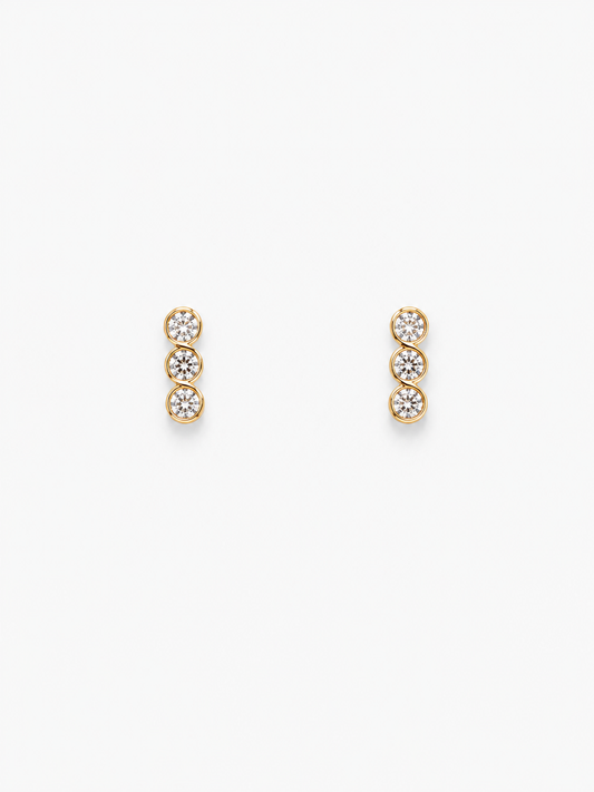 Triple Crystal Bar Stud Earrings – Minimalist Gold-Tone Sparkle Earrings