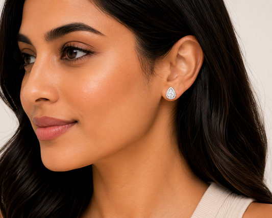 Pear Halo Crystal Stud Earrings – Timeless Teardrop Elegance