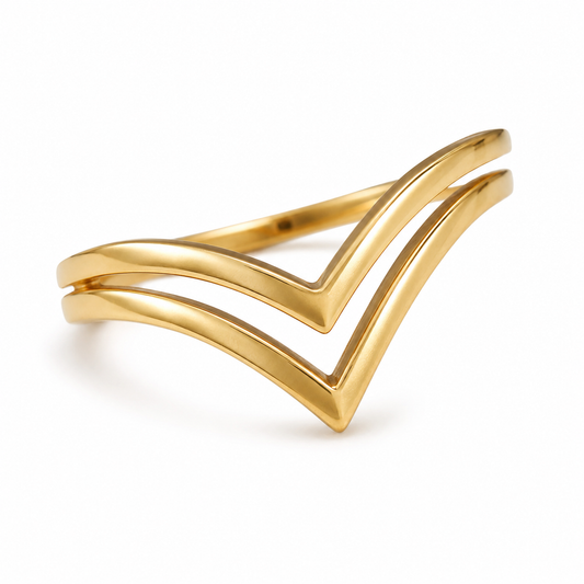 Minimalist Gold-Plated Chevron Ring | Elegant V-Shaped Stackable Ring for Women