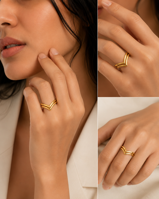Minimalist Gold-Plated Chevron Ring | Elegant V-Shaped Stackable Ring for Women