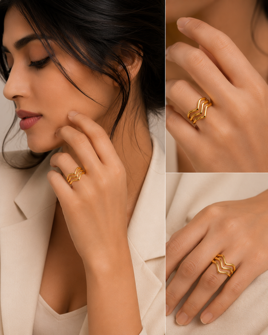 Minimalist Gold-Plated Chevron Ring | Elegant V-Shaped Stackable Ring for Women