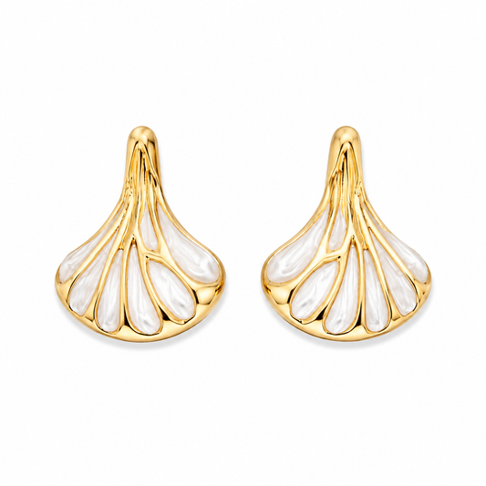 Golden Pearl Petal Stud Earrings | Anti-Tarnish Statement Earrings