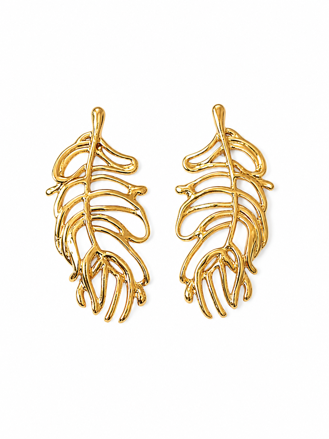Golden Tropical Leaf Stud Earrings | Anti-Tarnish Nature-Inspired Statement Earrings
