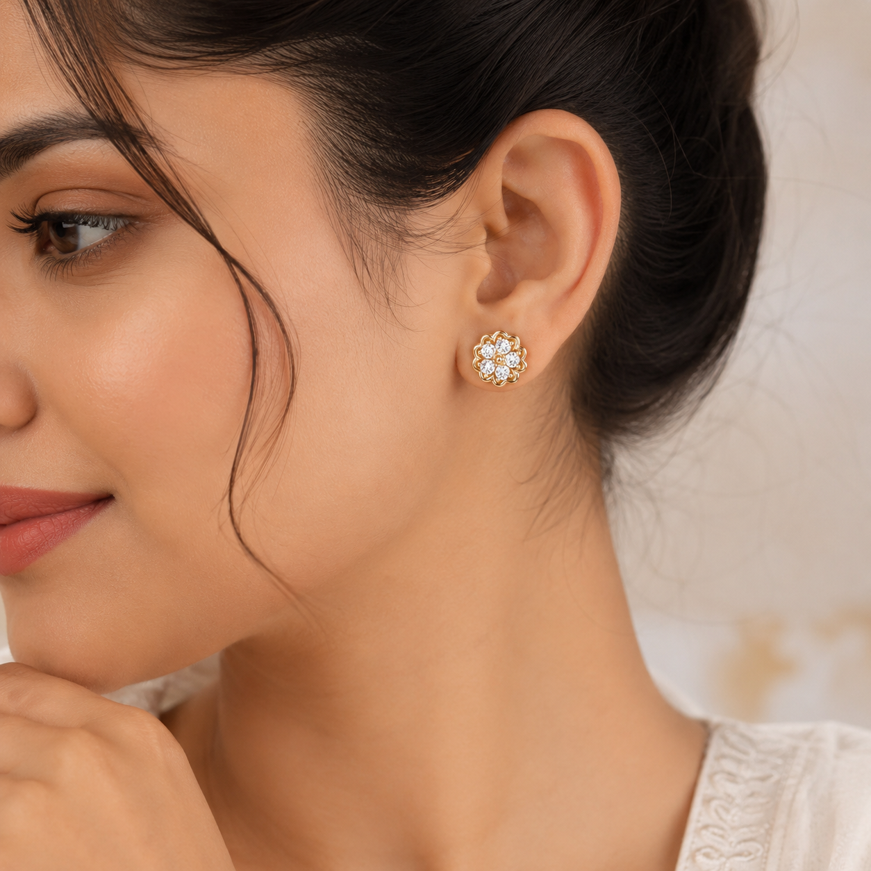 Classic Crystal Flower Stud Earrings | Gold-Plated Floral CZ Earrings