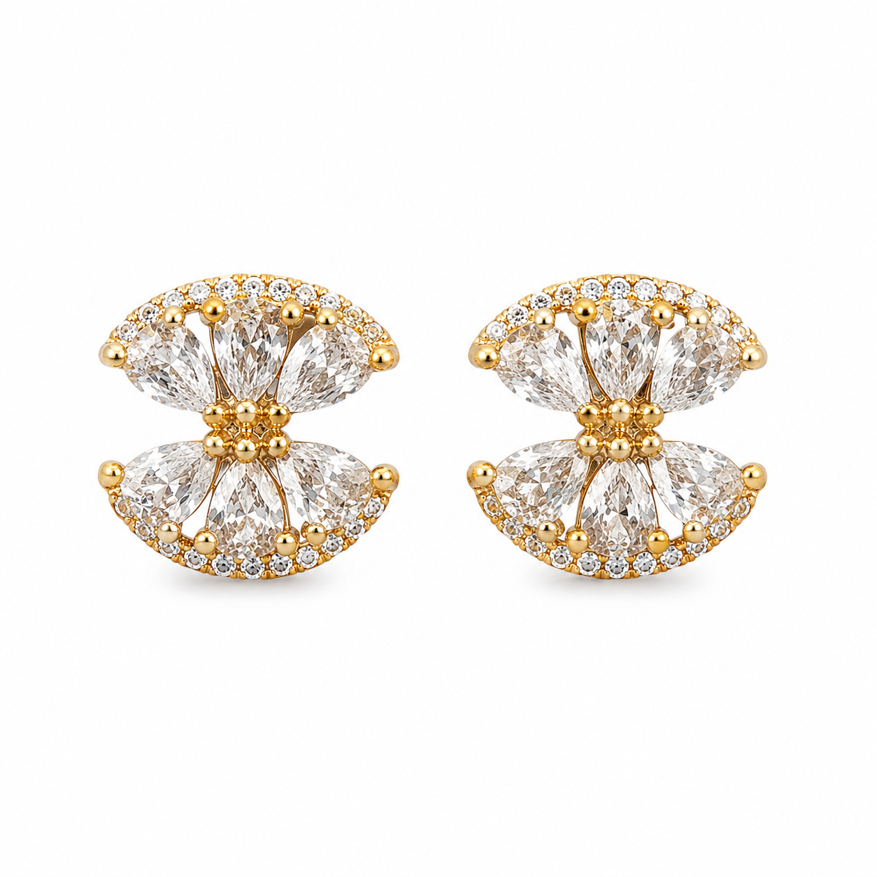 Luxury Crystal Bloom Stud Earrings | Gold-Plated CZ Floral Statement Earrings