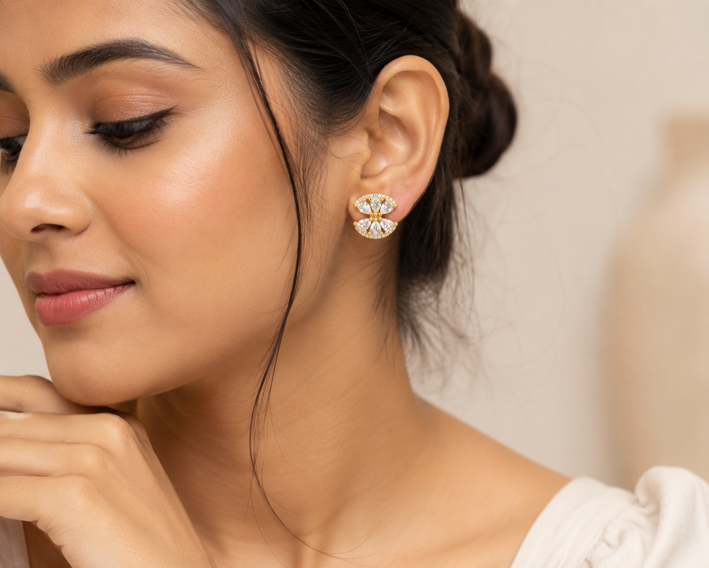 Luxury Crystal Bloom Stud Earrings | Gold-Plated CZ Floral Statement Earrings
