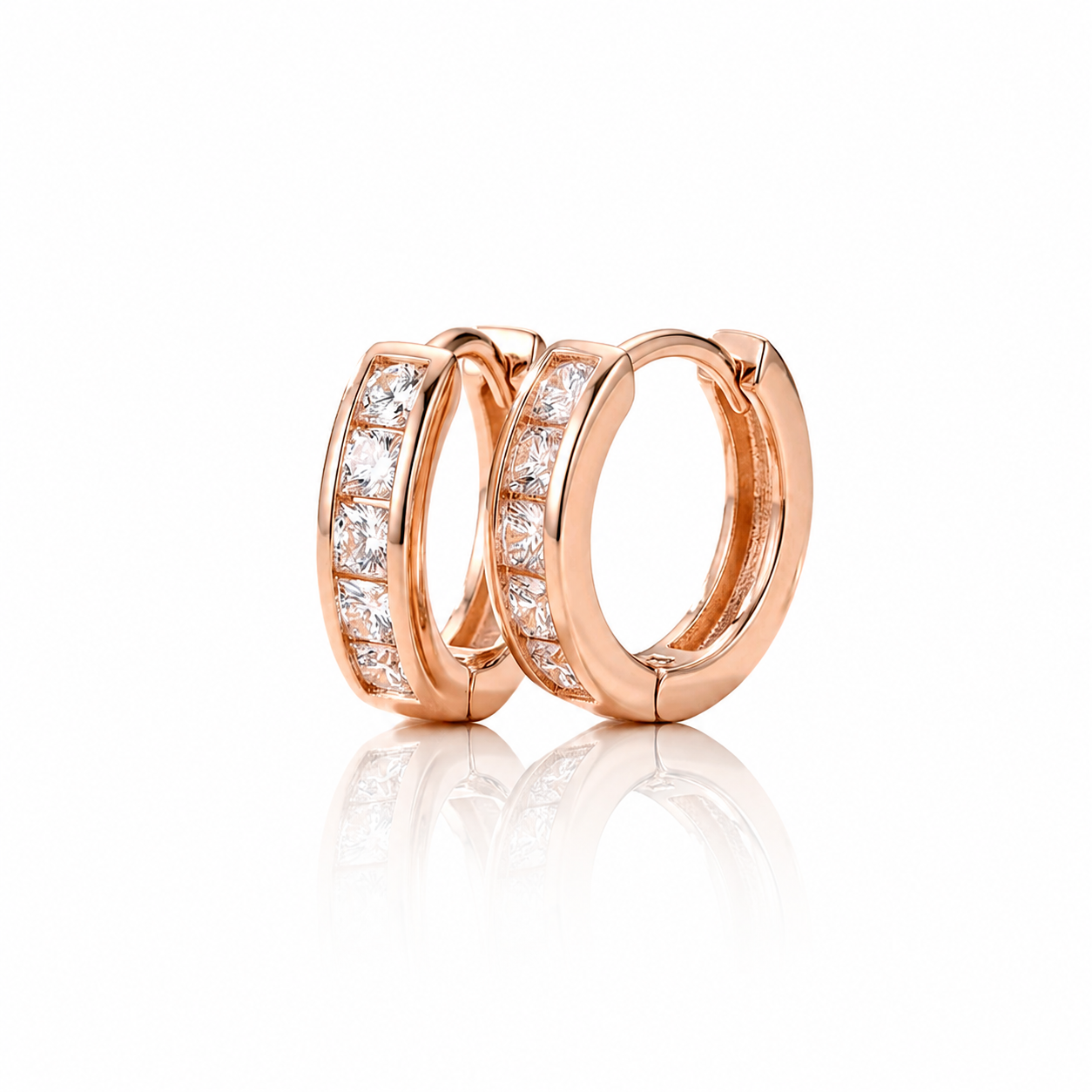 Rose Gold Crystal Huggie Hoop Earrings | Minimalist CZ Hoop Earrings