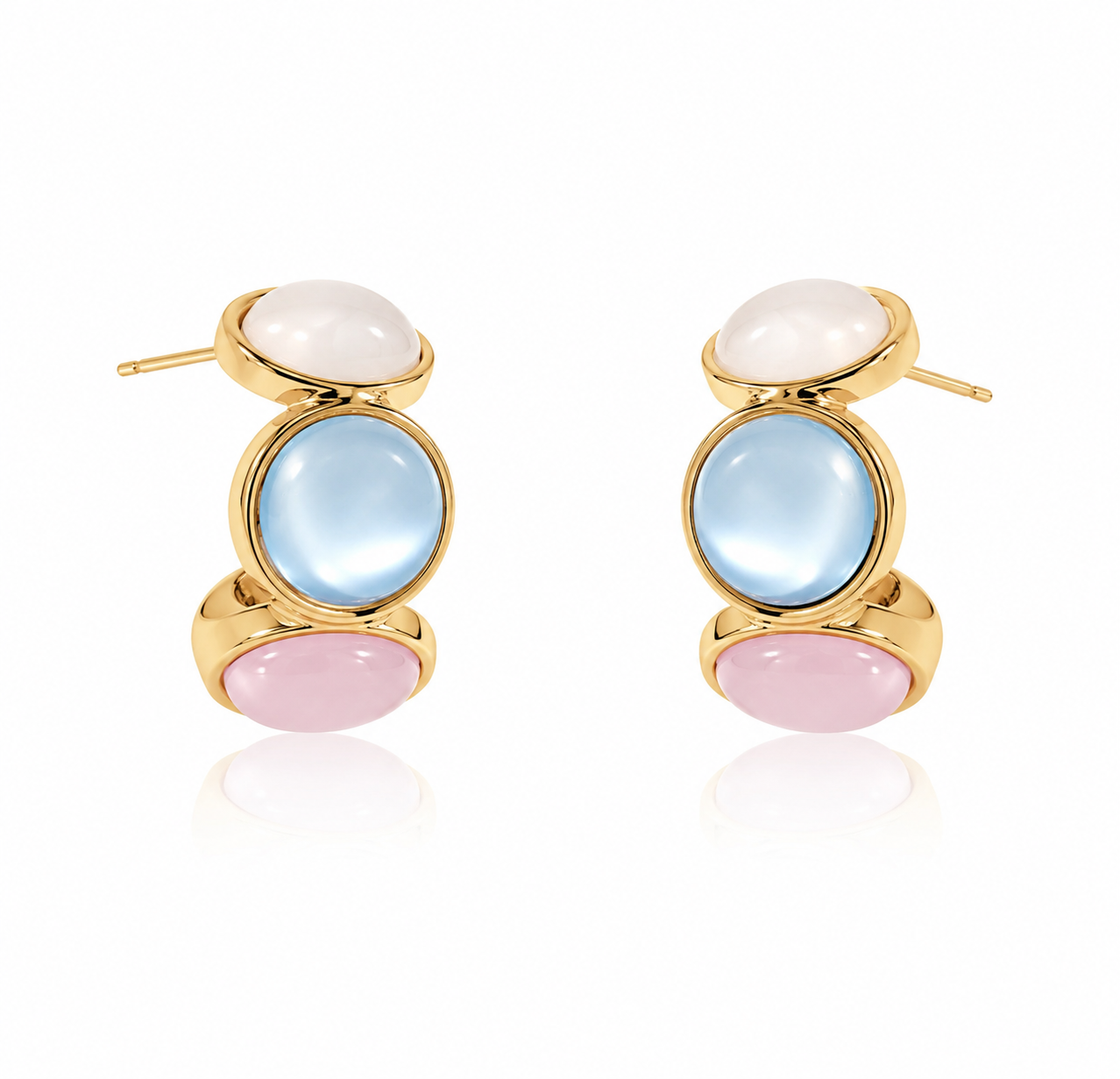 Pastel Triple Stone Stud Earrings | Gold-Plated Statement Earrings