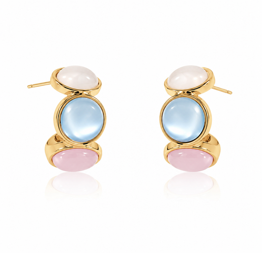 Pastel Triple Stone Stud Earrings | Gold-Plated Statement Earrings