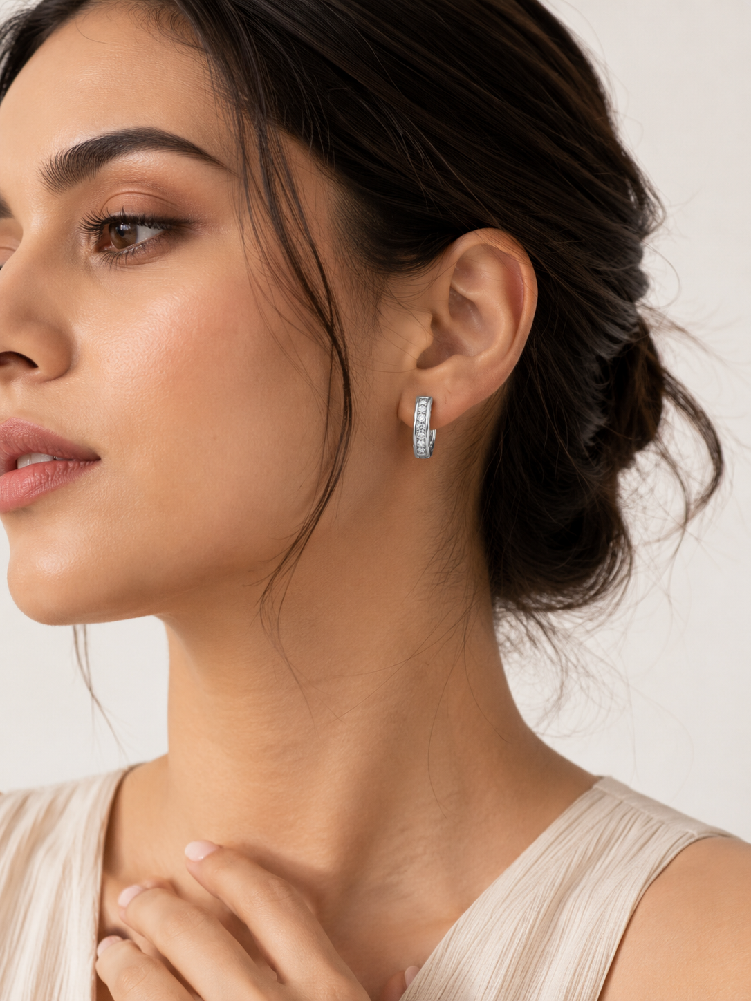 Silver Crystal Huggie Hoop Earrings | Minimalist CZ Hoop Earrings