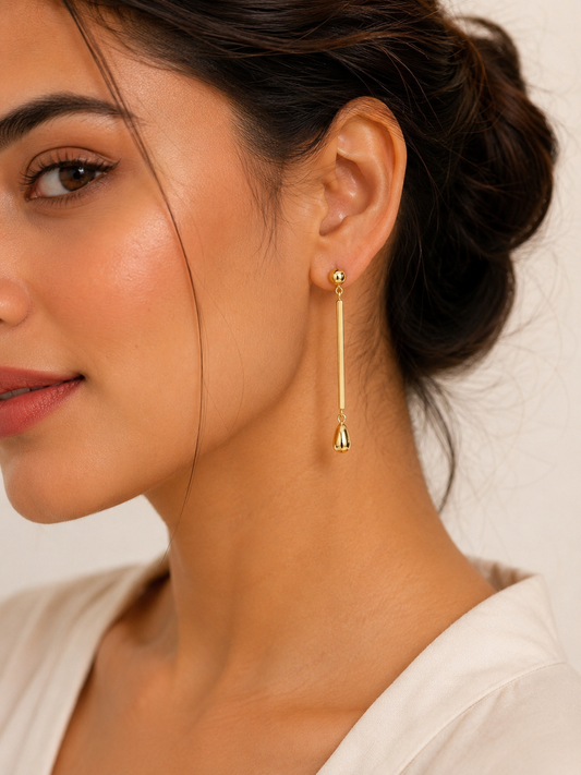 Minimalist Gold Bar Drop Earrings | Geometric Long Dangle Earrings
