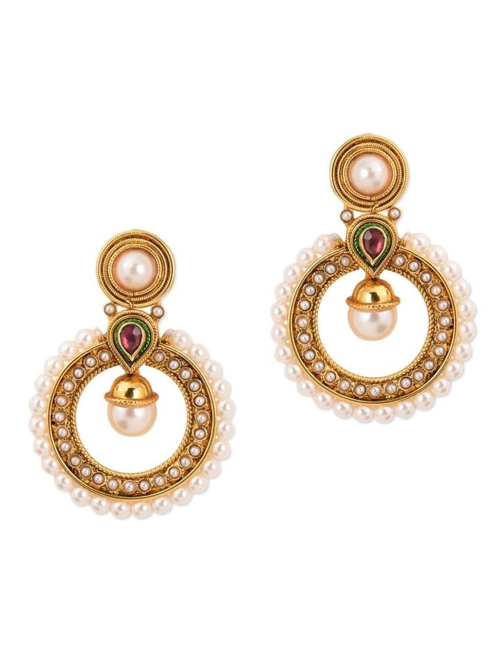 Pearl Meenakari Work Design Chandabali Earring