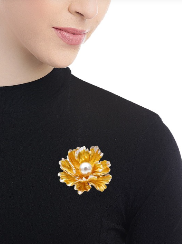 LOLstudio Rose Gold Flower & Pearl Brooch & Lapel Pins for Saree and Suits B31