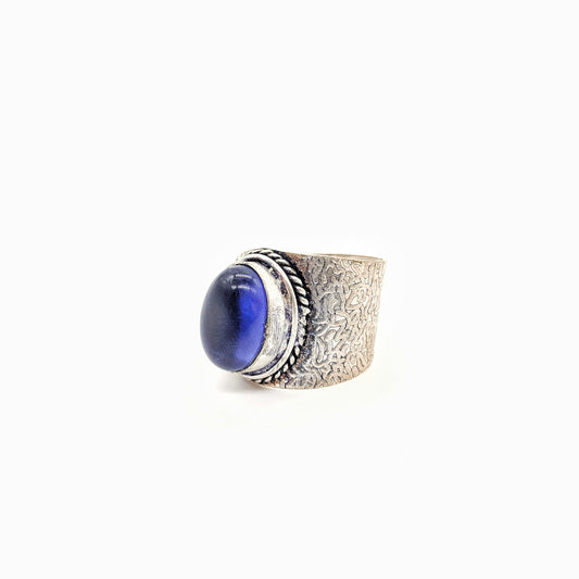 LOLstudio Adjustable Silver Blue Stone Bohemian Ring B52