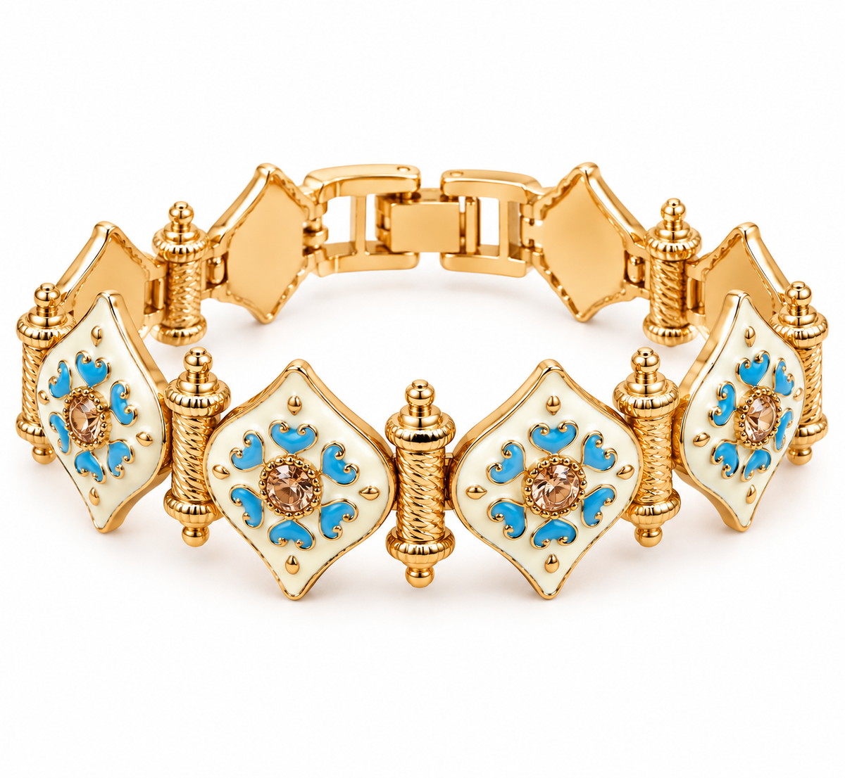 Blue Floral Enamel Statement Bracelet