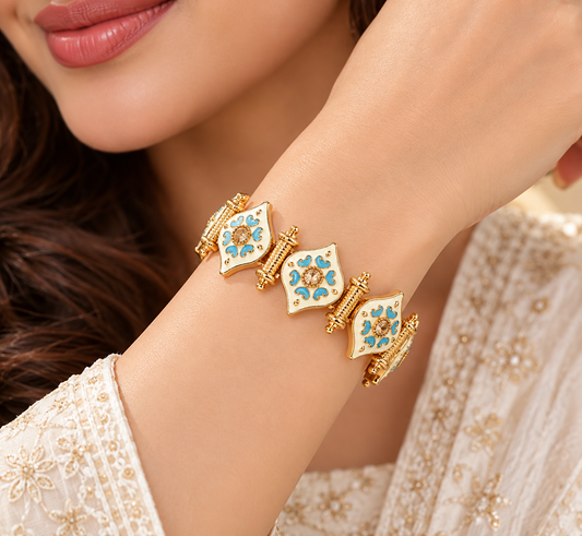 Blue Floral Enamel Statement Bracelet