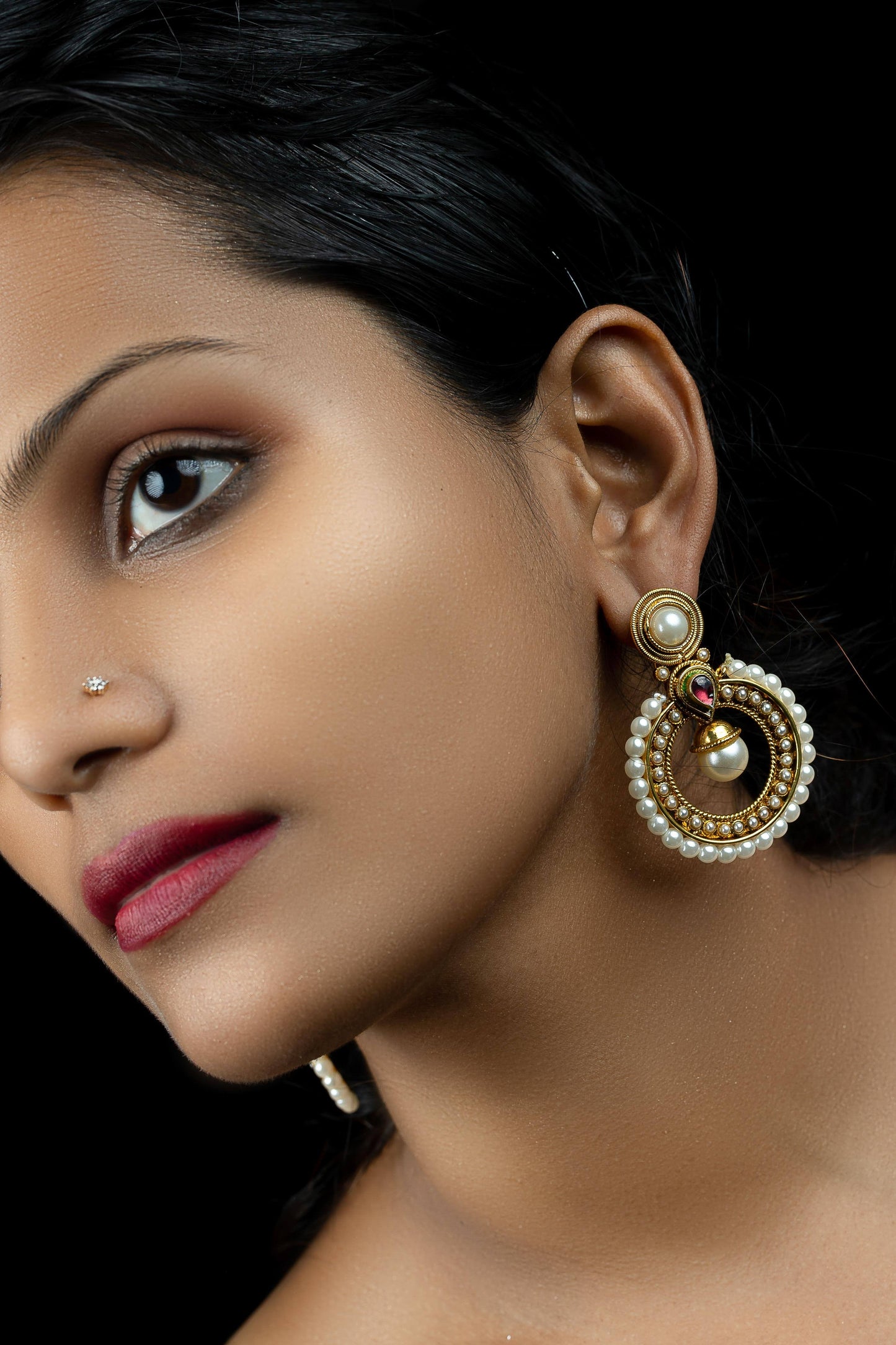 Pearl Meenakari Work Design Chandabali Earring