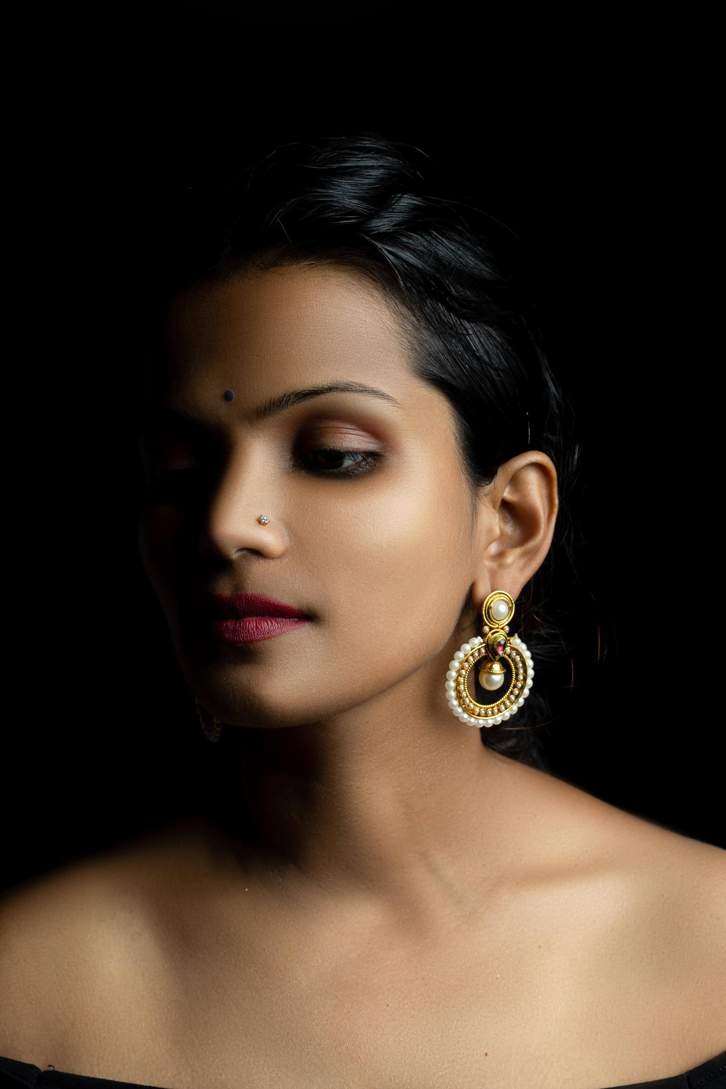 Pearl Meenakari Work Design Chandabali Earring