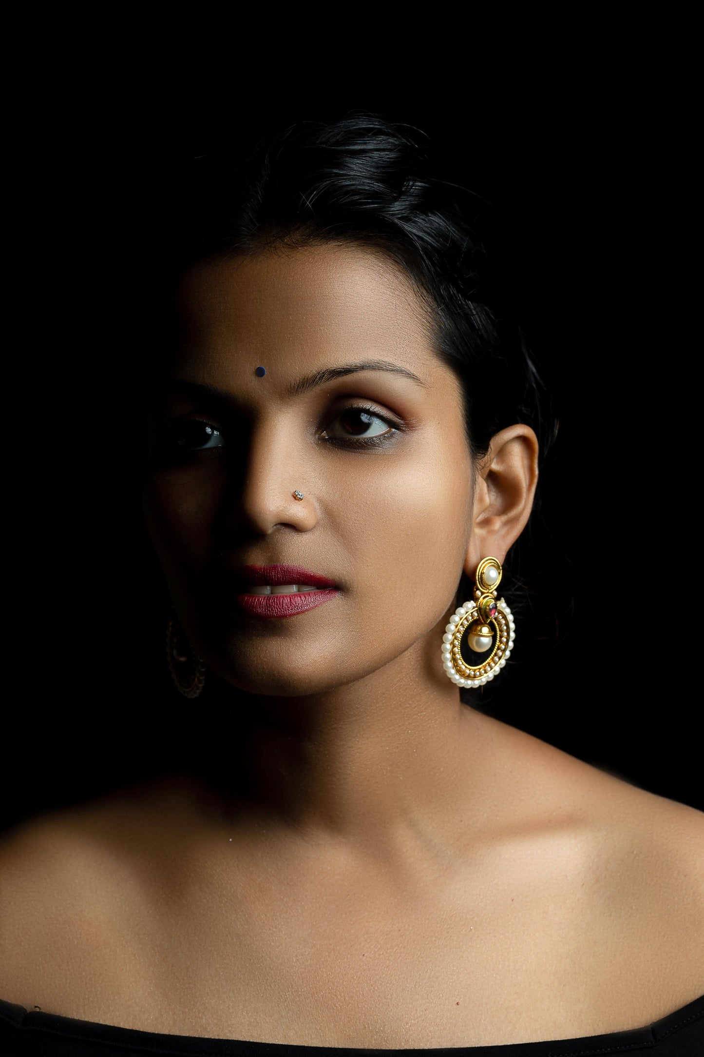 Pearl Meenakari Work Design Chandabali Earring