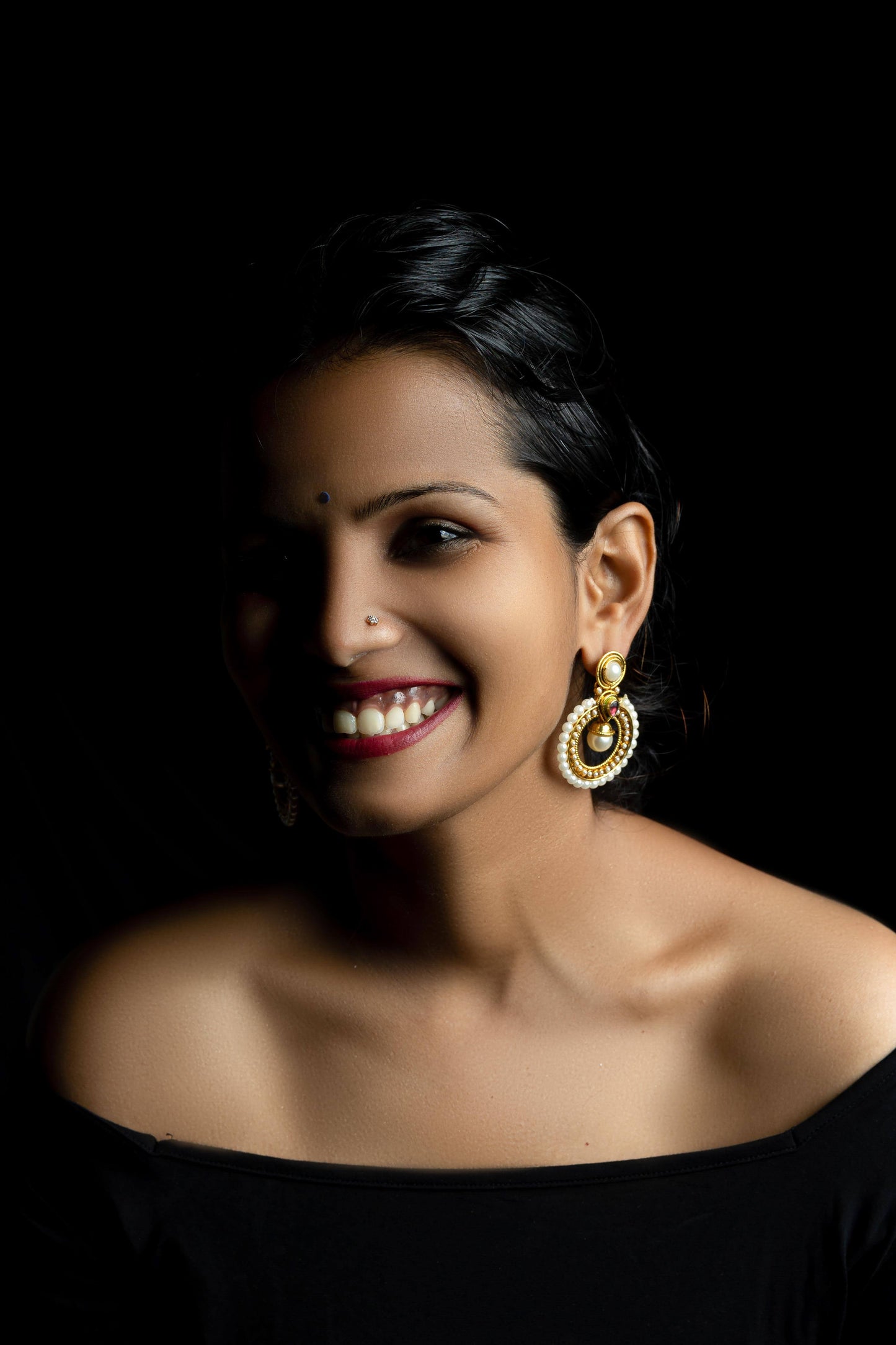 Pearl Meenakari Work Design Chandabali Earring