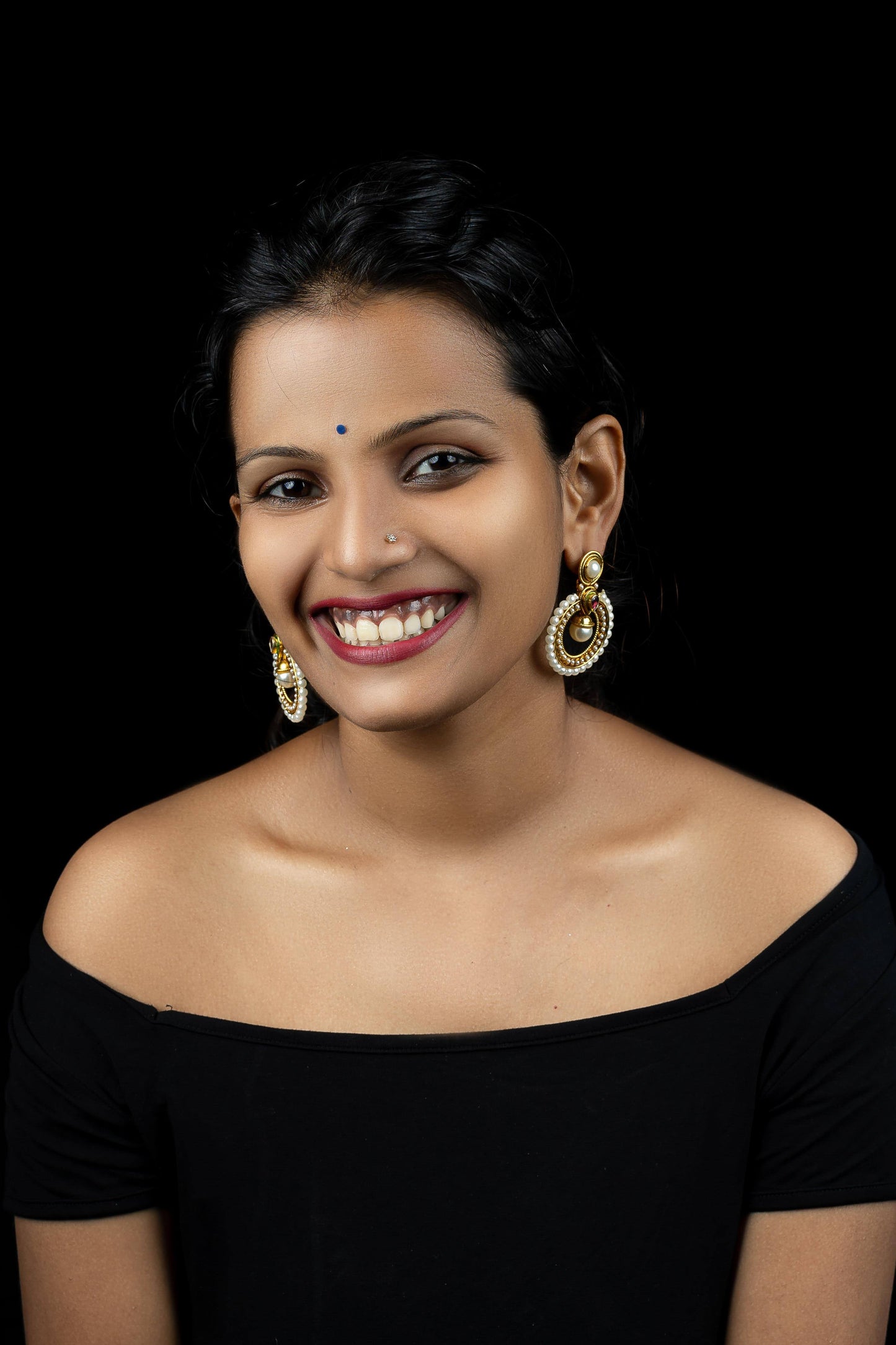 Pearl Meenakari Work Design Chandabali Earring