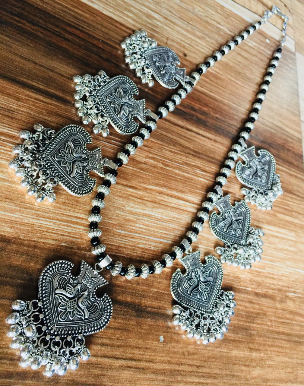 LOLstudio Silver Filigree Tribal Necklace with Black & Silver Bead Necklace LOLB79