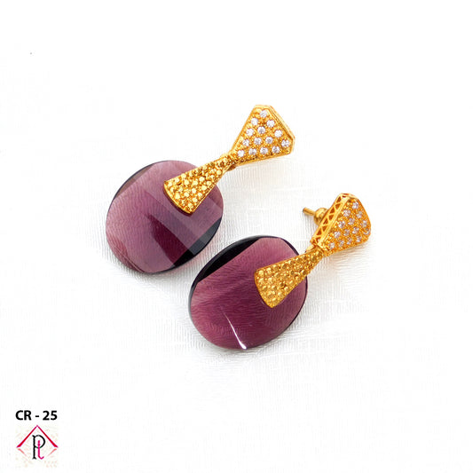 LOLstudio Gold & Purple Onyx Stone Fashion Earring LOLB143