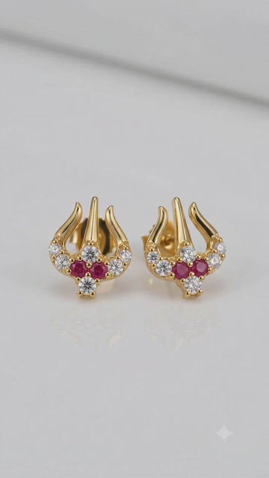 Trishul Ruby Stone Stud Earrings