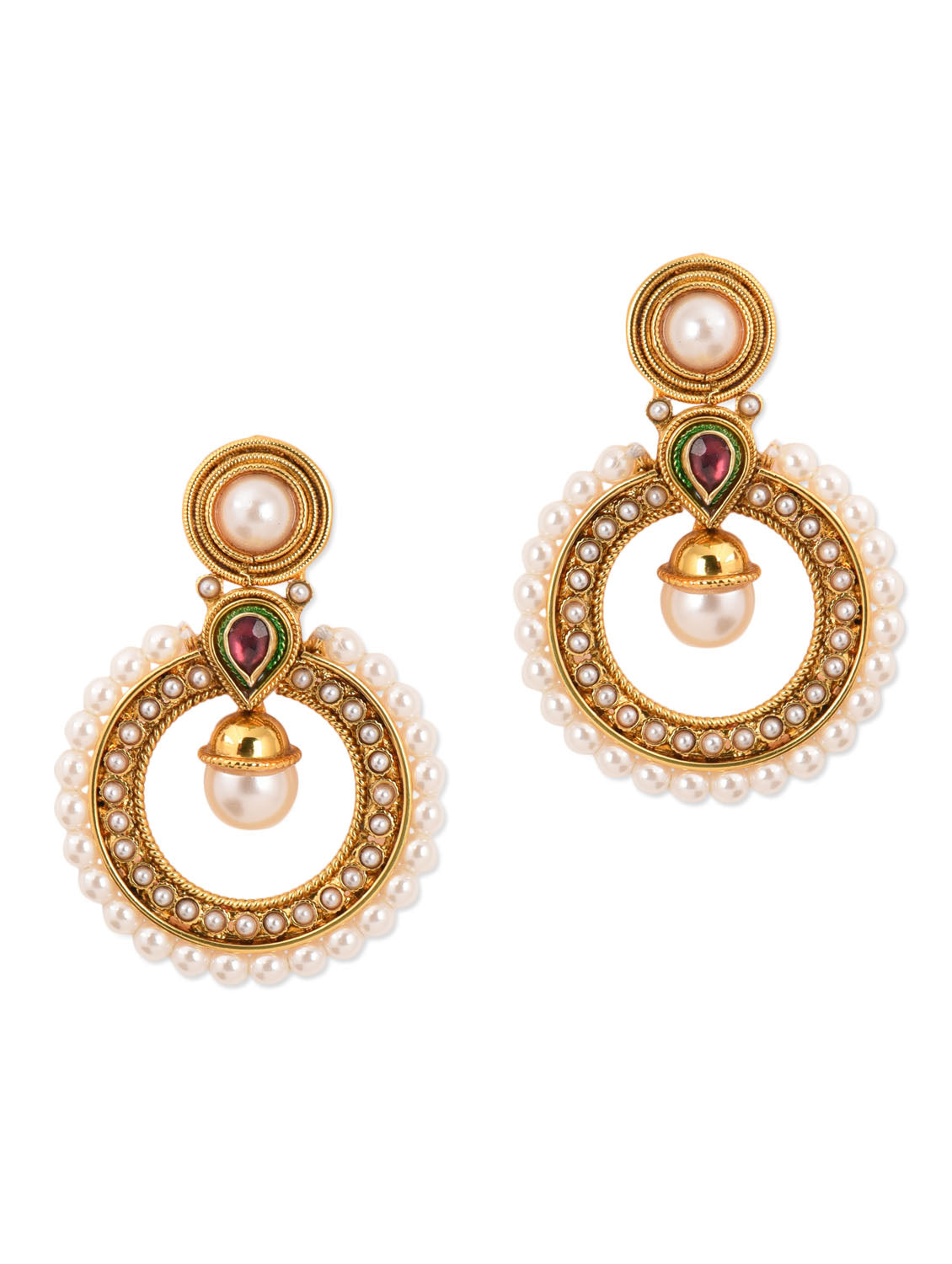 Pearl Meenakari Work Design Chandabali Earring